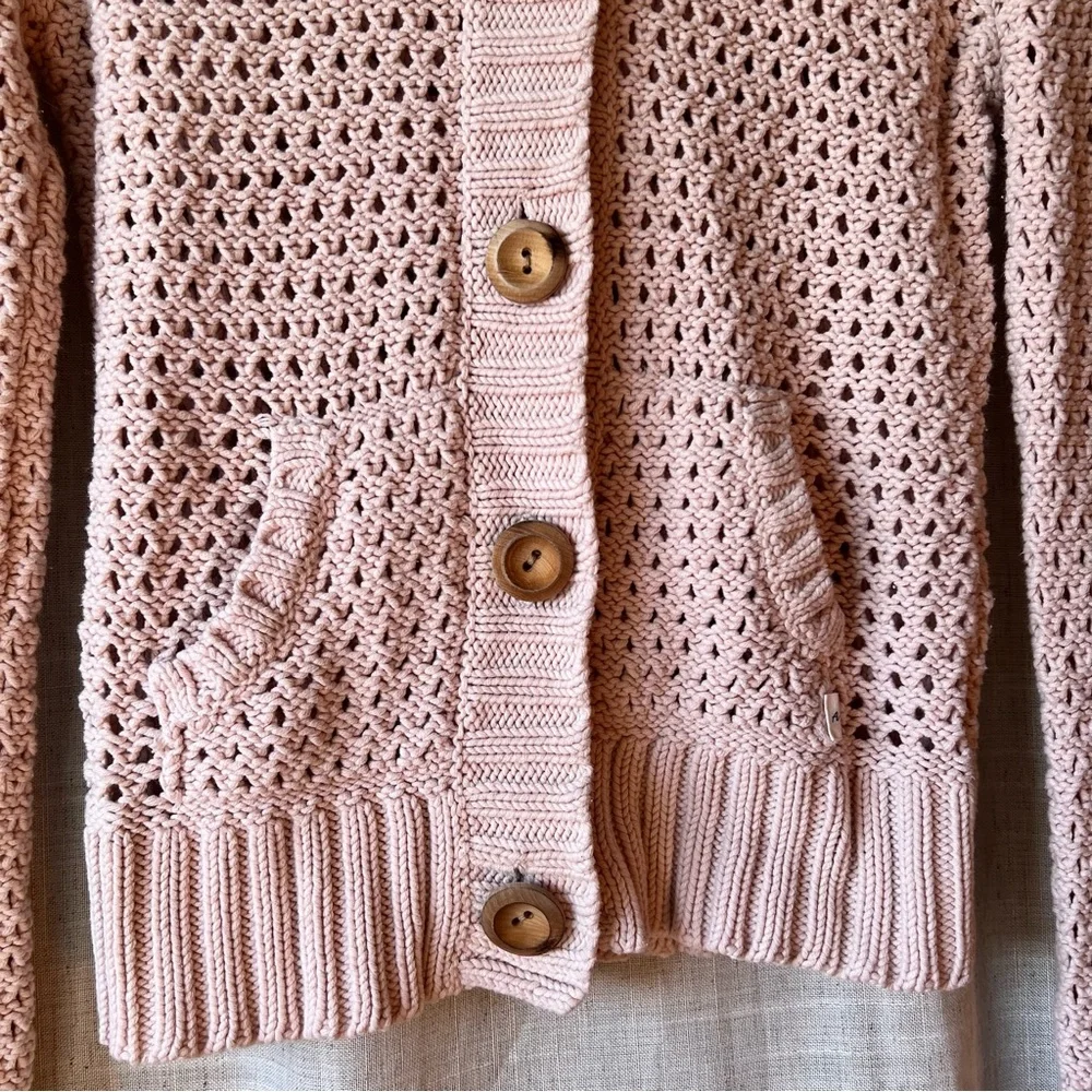 Abercrombie and Fitch | Loose knit baby pink wooden button sweater Women Medium - Picture 2 of 7
